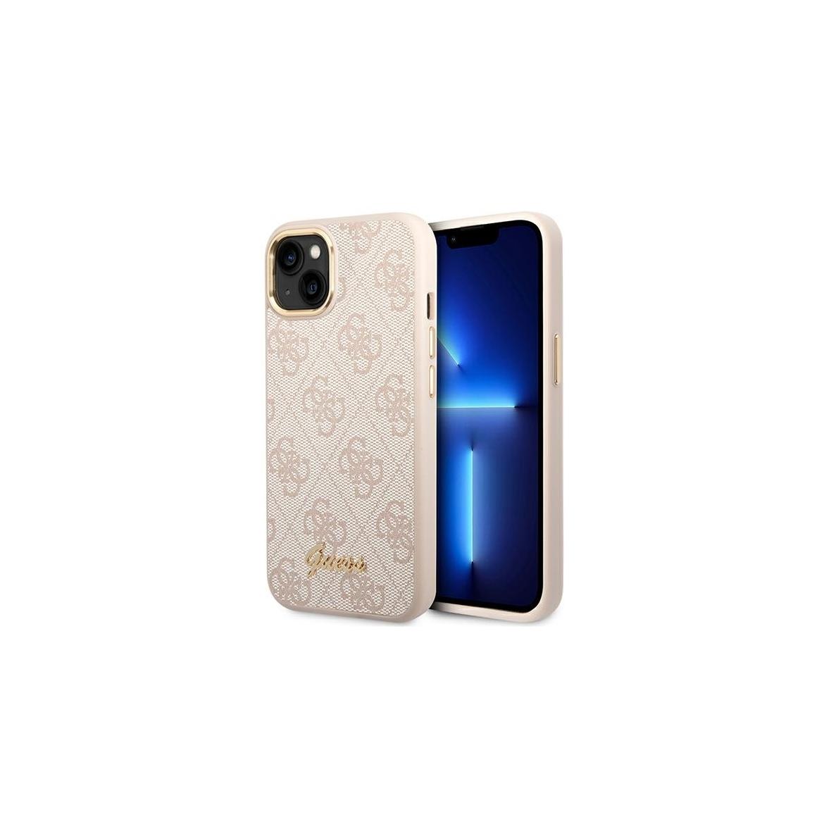 GUESS futerał do IPHONE 13 / 14 / 15 GUHCP14SHG4SHP (4G Vintage Gold Logo) różowy