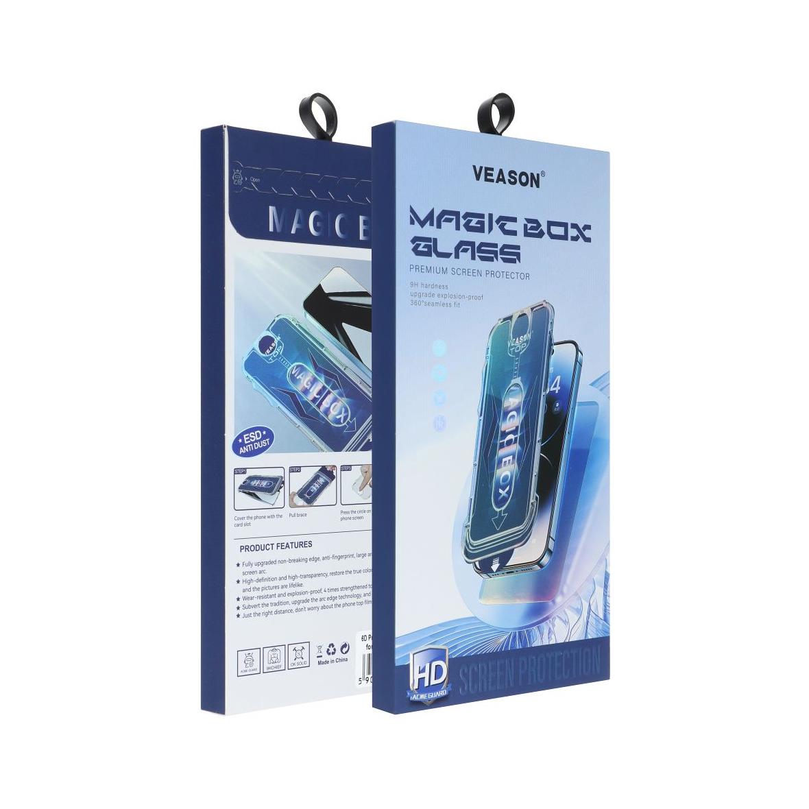 Szkło Hartowane 6D Pro Veason Easy-Install Glass + Aplikator - do Iphone 16 Plus czarny