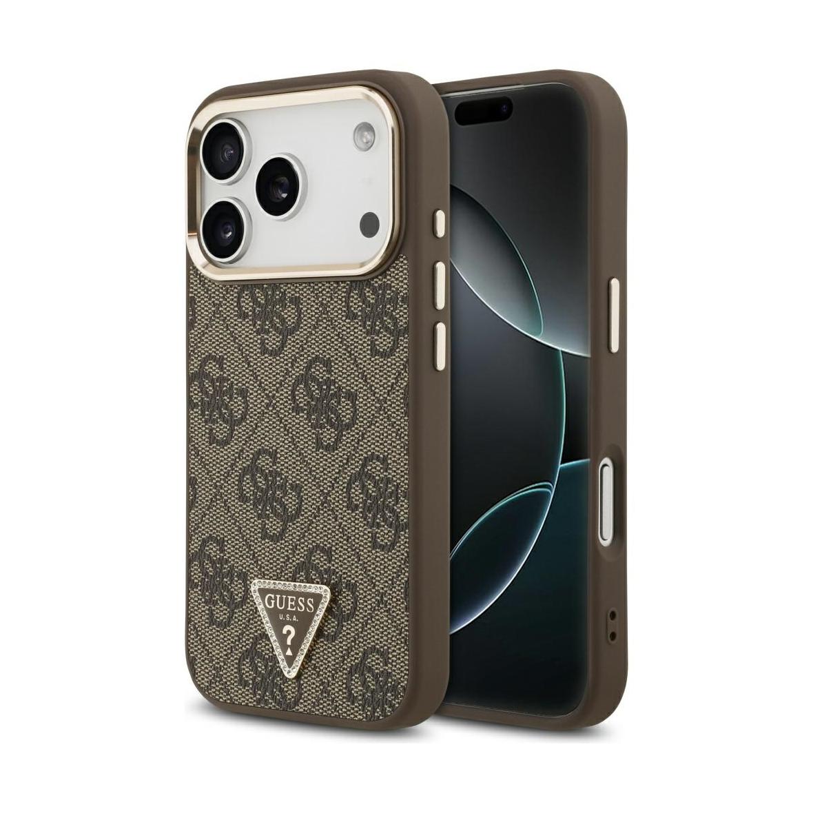 GUESS futerał do IPHONE 17 Pro kompatybilny z MagSafe GUHMP17LP4GTDGMW (4G PU W/ Triangle Logo) złoto brązowy