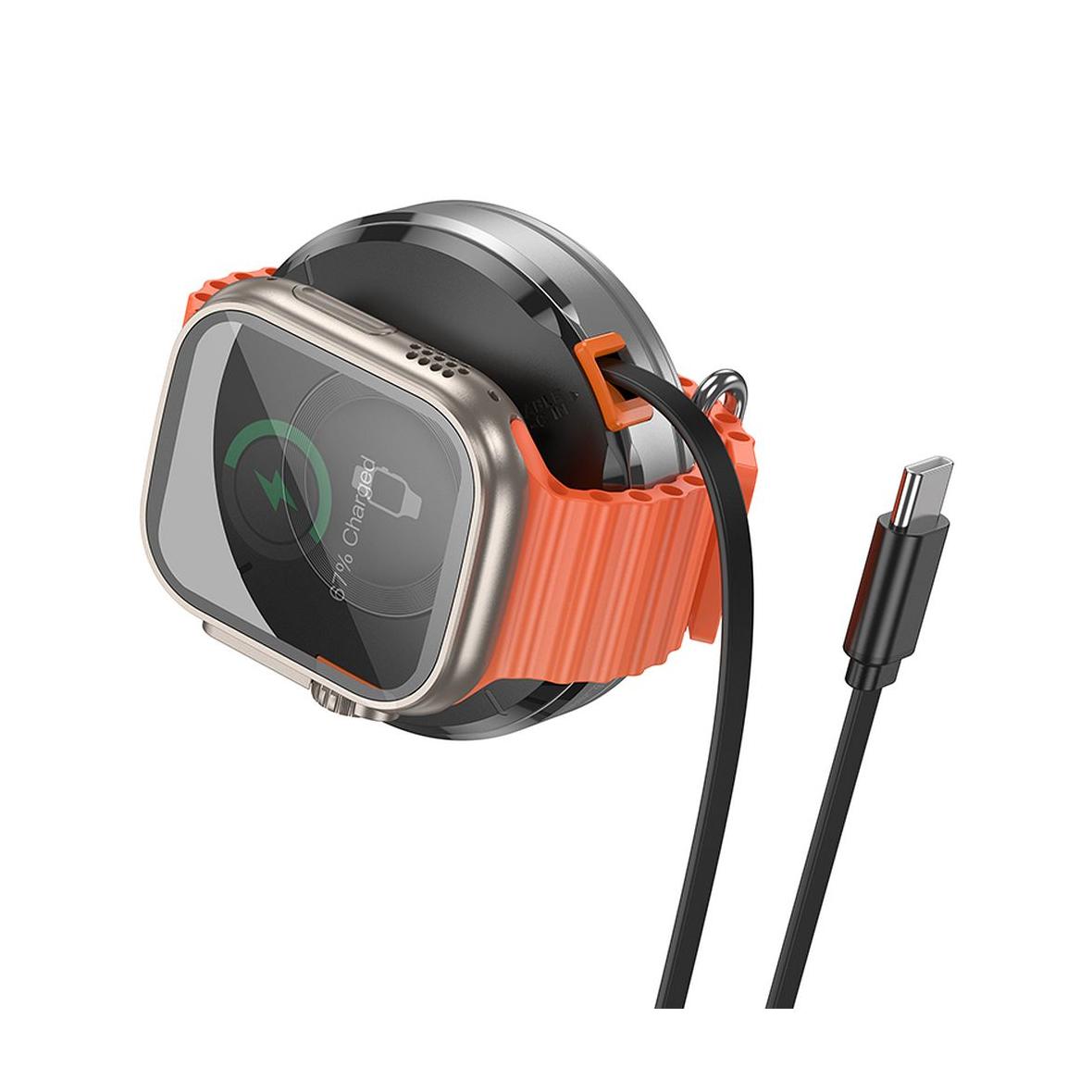 Ładowarka indukcyjna Hoco 15W z chowanym kablem USB C zgoda z MagSafe i Apple Watch CQ18 srebrna