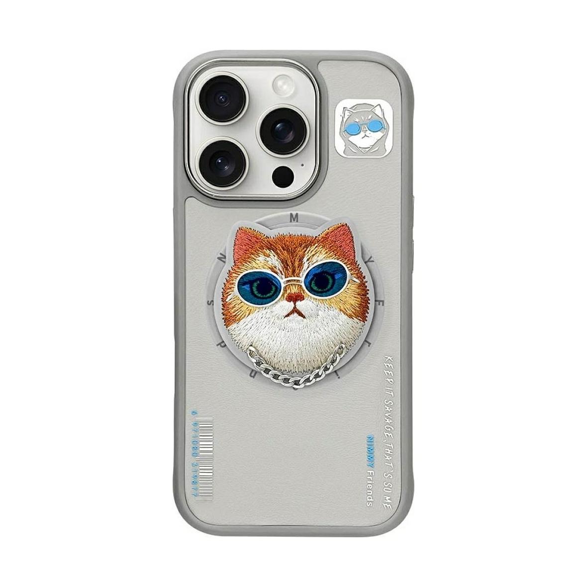 NIMMY futerał GLASSES COOL CAT kompatybilny z MagSafe do IPHONE 16 Pro szary