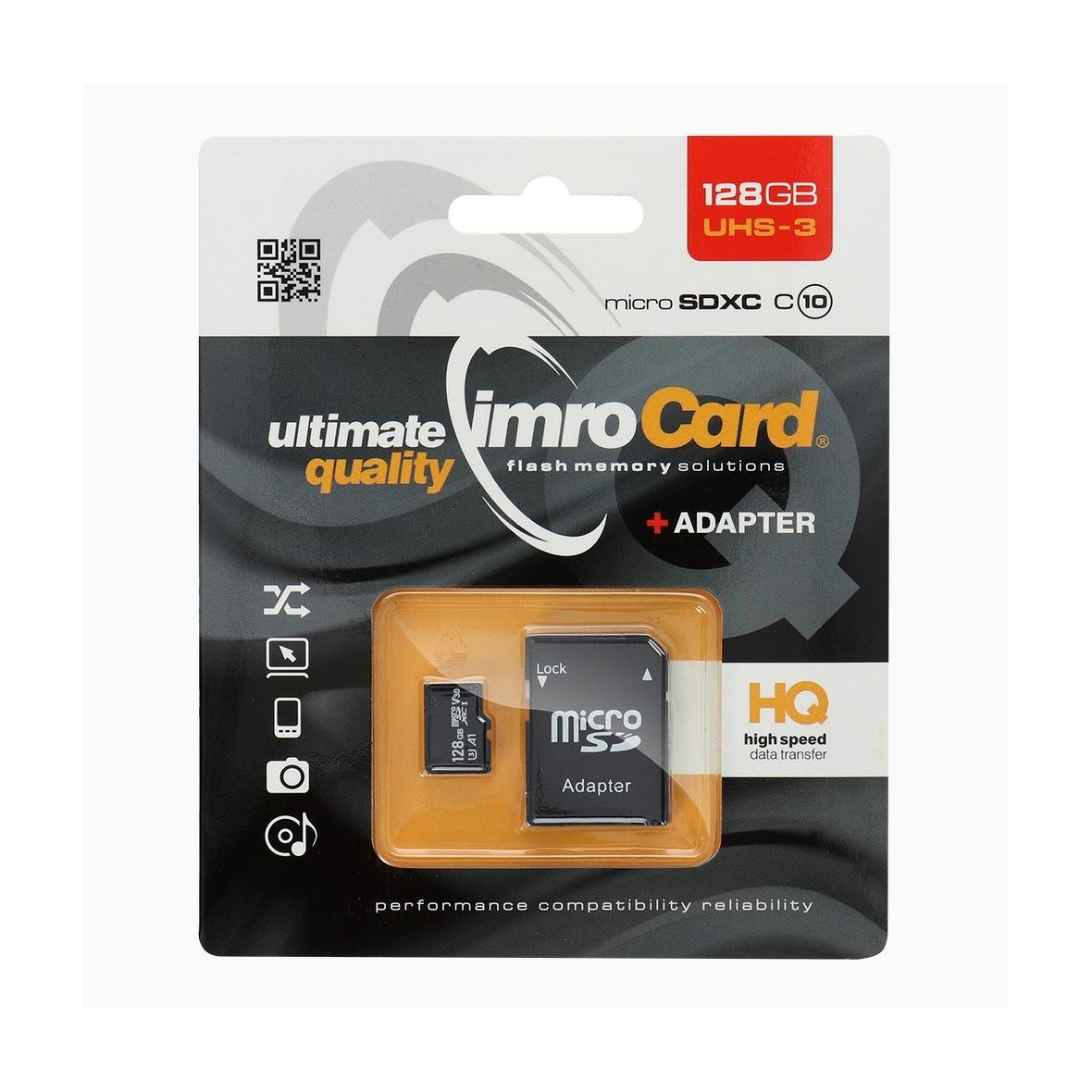 IMRO karta pamięci microSD 128GB 100MB/s class 10 UHS 3 4K z adapterem SD