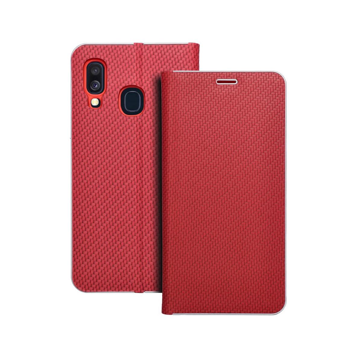 Etui z klapką na Samsung A40 Luna Book Carbon czerwone