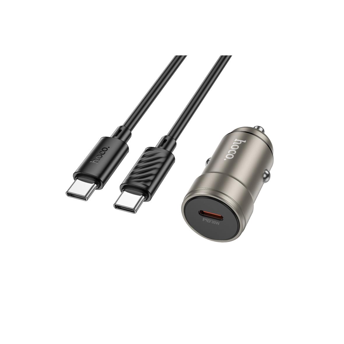 Ładowarka samochodowa Hoco USB C + kabel USB C do USB C QC3.0 PD 30W Z57 szara