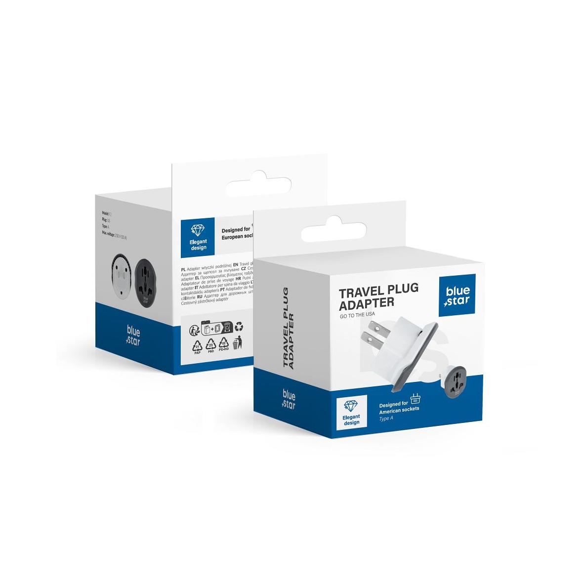 Adapter podróżny Blue Star GO TO USA (Type A) 10A biały