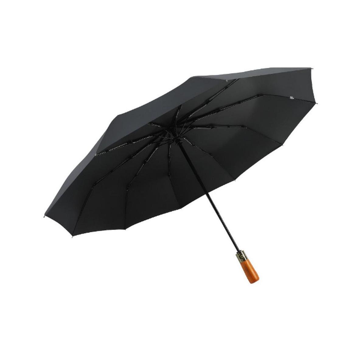 Automatyczny składany parasol z drewnianą rączką 10-ramienny XXL 115 cm czarny