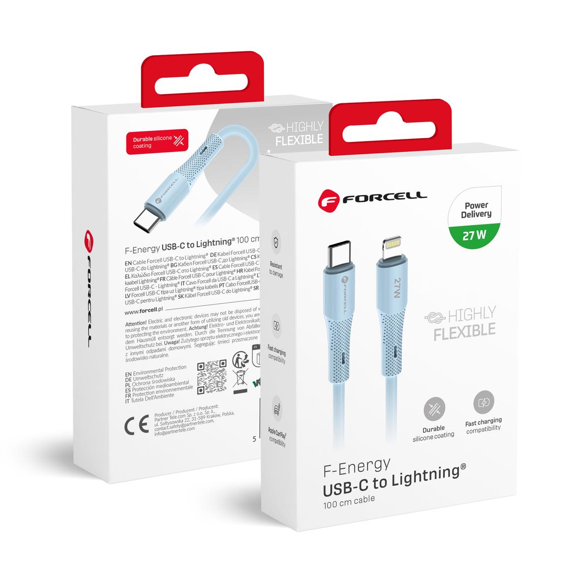 Kabel USB C do Lightning Forcell F-Energy PD 3A 27W Silicone 1 m C346 niebieski