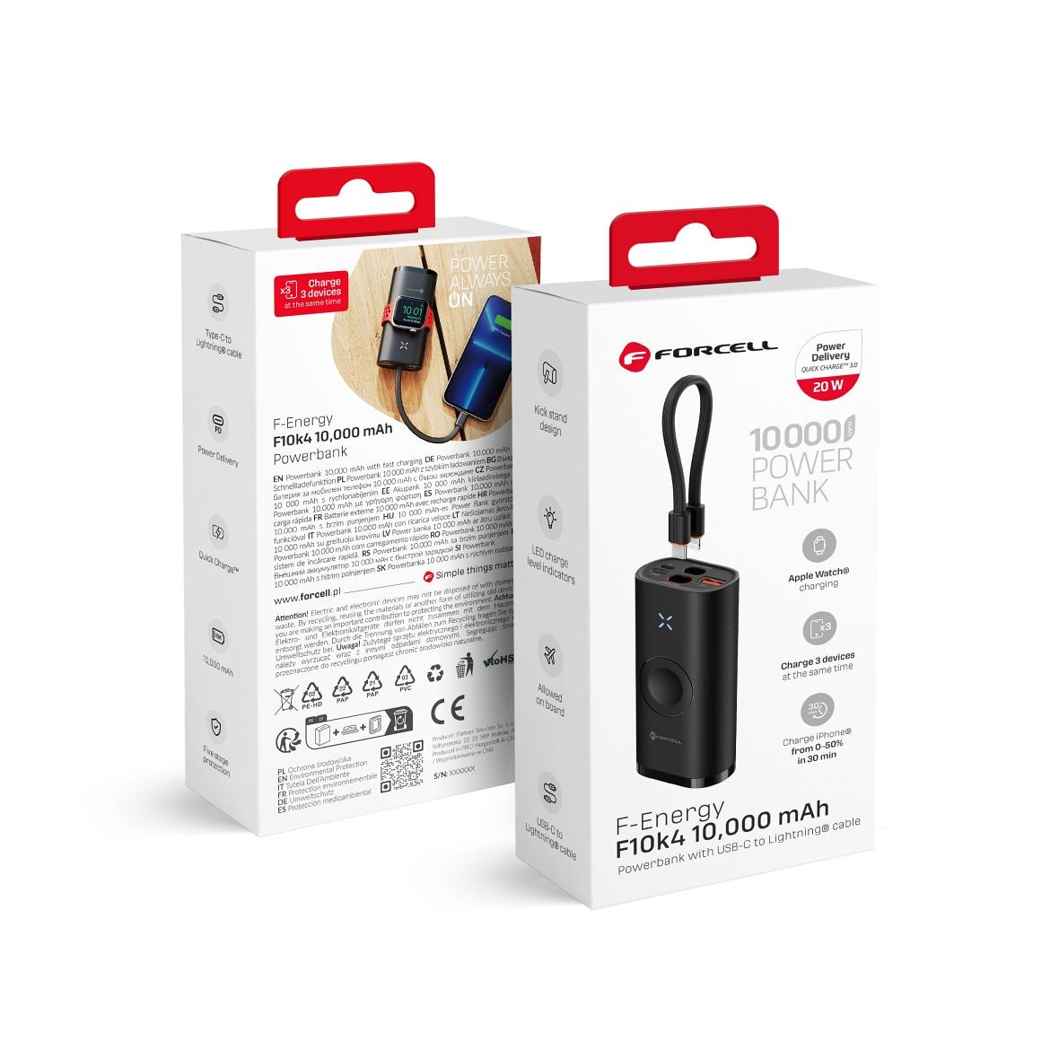 Powerbank Forcell F-Energy F10K4 PD QC3.0 3A 22,5W 10000 mAh kompatybilny z Apple Watch czarny