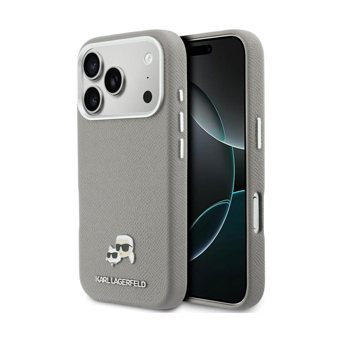 KARL LAGERFELD futerał do IPHONE 17 Pro kompatybilny z MagSafe KLHMP17L6PFKCLG (PU FW W/ K&C Head Pin) szary