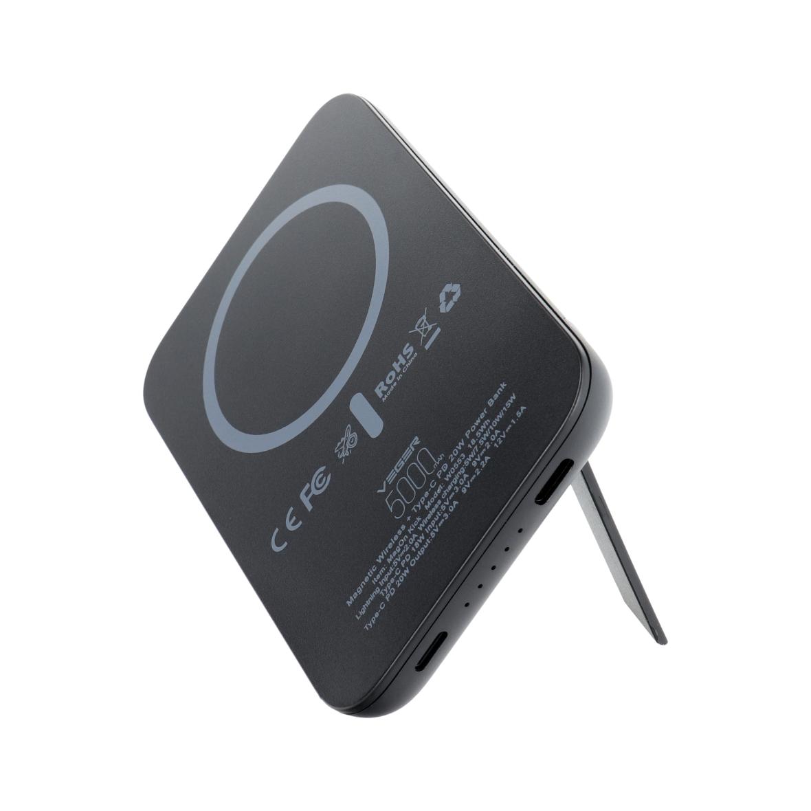 Powerbank Veger MagOn Kick (V0553P / W0553P) PD QC3.0 2A 20W 5000 mAh z ładowaniem indukcyjnym czarny