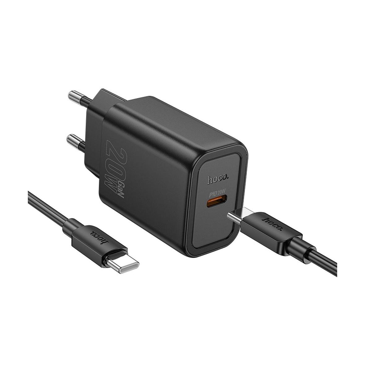 Ładowarka sieciowa do telefonu Hoco USB C QC PD 20W + kabel USB C do USB C N60 czarna