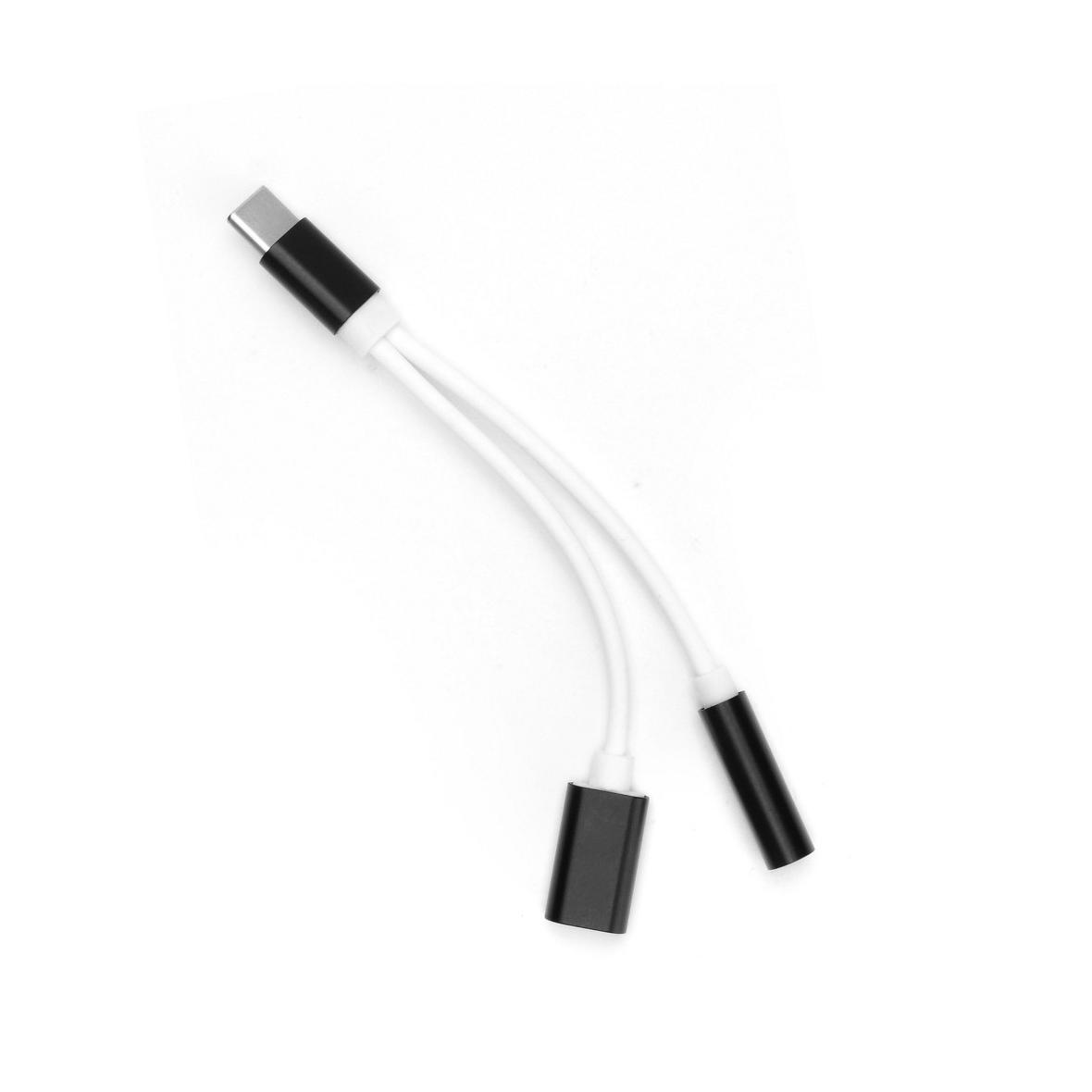 Adapter AUX 2w1 Typ C (męski) do Typ C (żeński) / Jack 3,5 mm (żeński) czarny