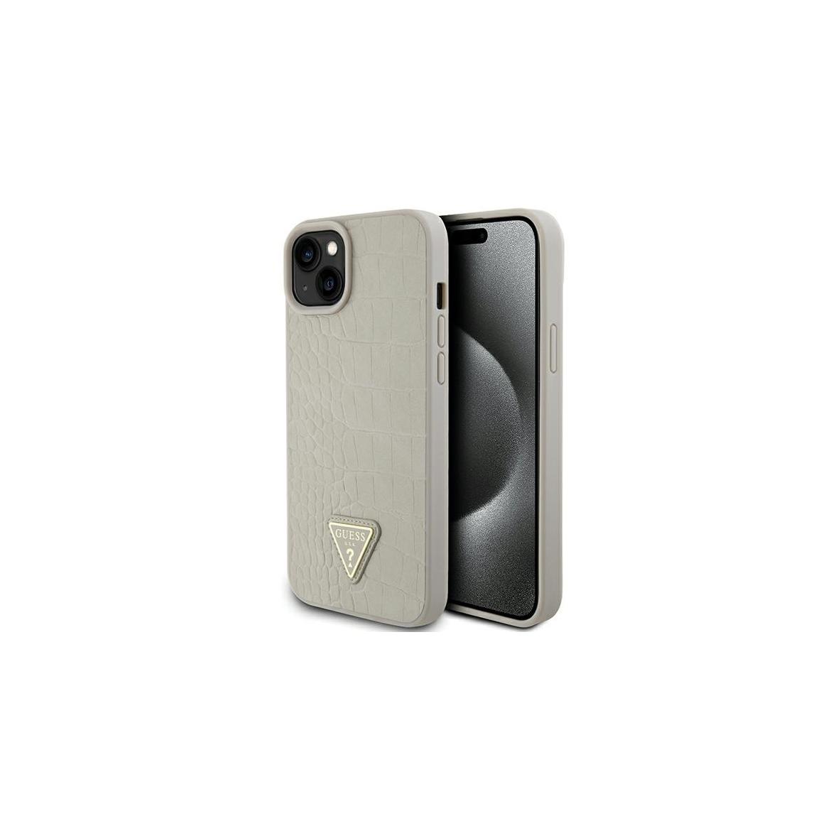 GUESS futerał do IPHONE 13 / 14 / 15 GUHCP15SPCRTHCD (Croco Triangle Metal Logo) złoty