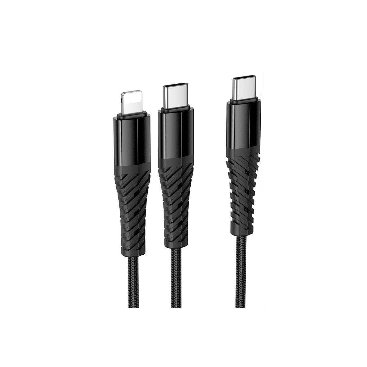 Kabel 2w1 USB C do USB C+Lightnig Hoco 1 m X123 czarny