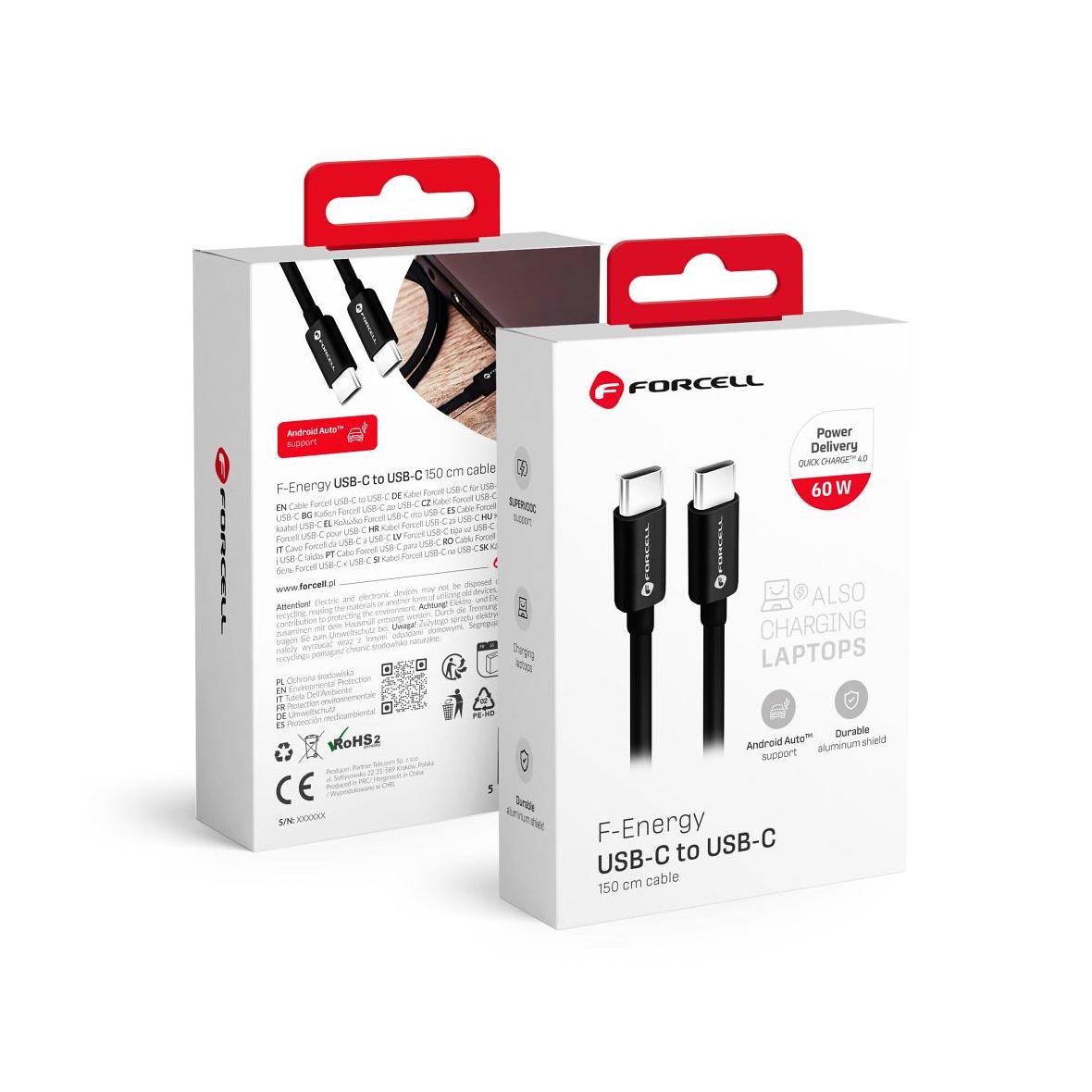 Kabel USB C do USB C Forcell F-Energy QC4.0 PD 3A 60W 1,5 m C338 czarny