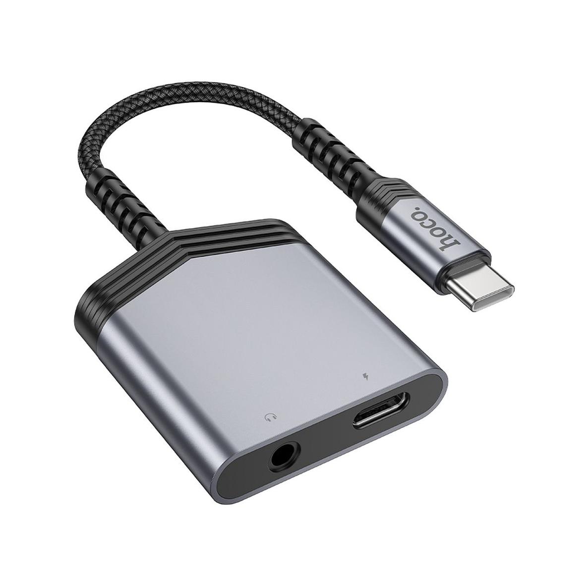 Adapter AUX 2w1 USB C do USB C / Jack 3,5 mm Hoco 27W LS39 szary