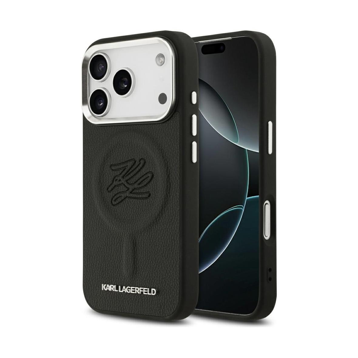 KARL LAGERFELD futerał do IPHONE 17 Pro Max kompatybilny z MagSafe KLHMP17XPGFKLRDK (PU W/ Initial & Metal Logo) czarny