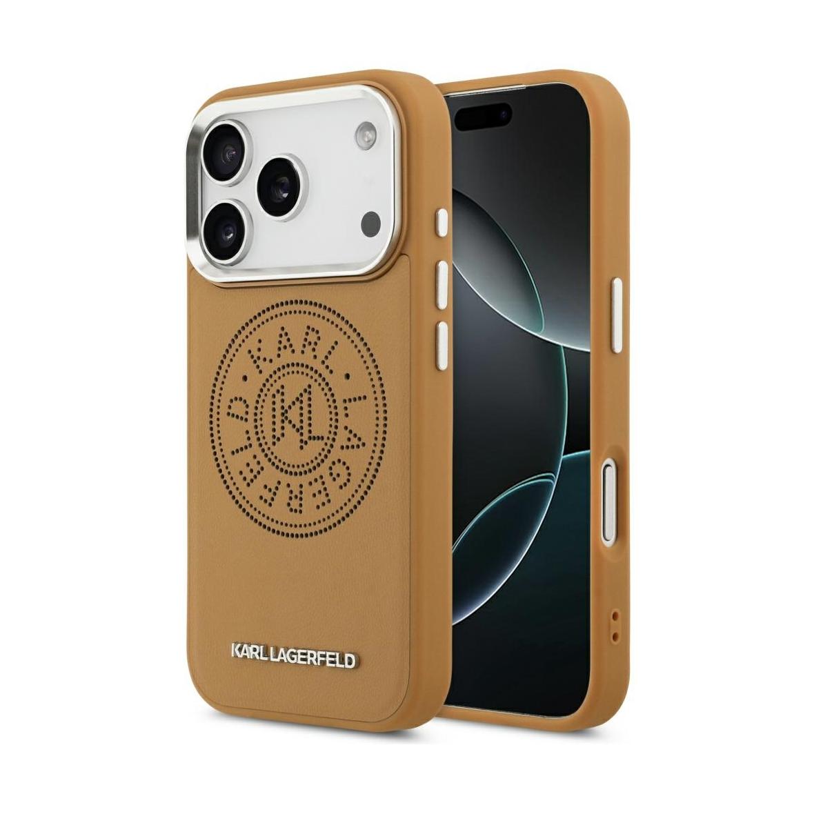 KARL LAGERFELD futerał do IPHONE 17 Pro kompatybilny z MagSafe KLHMP17LPSKRPMW (PU W/ Point & Metal Logo) brązowy
