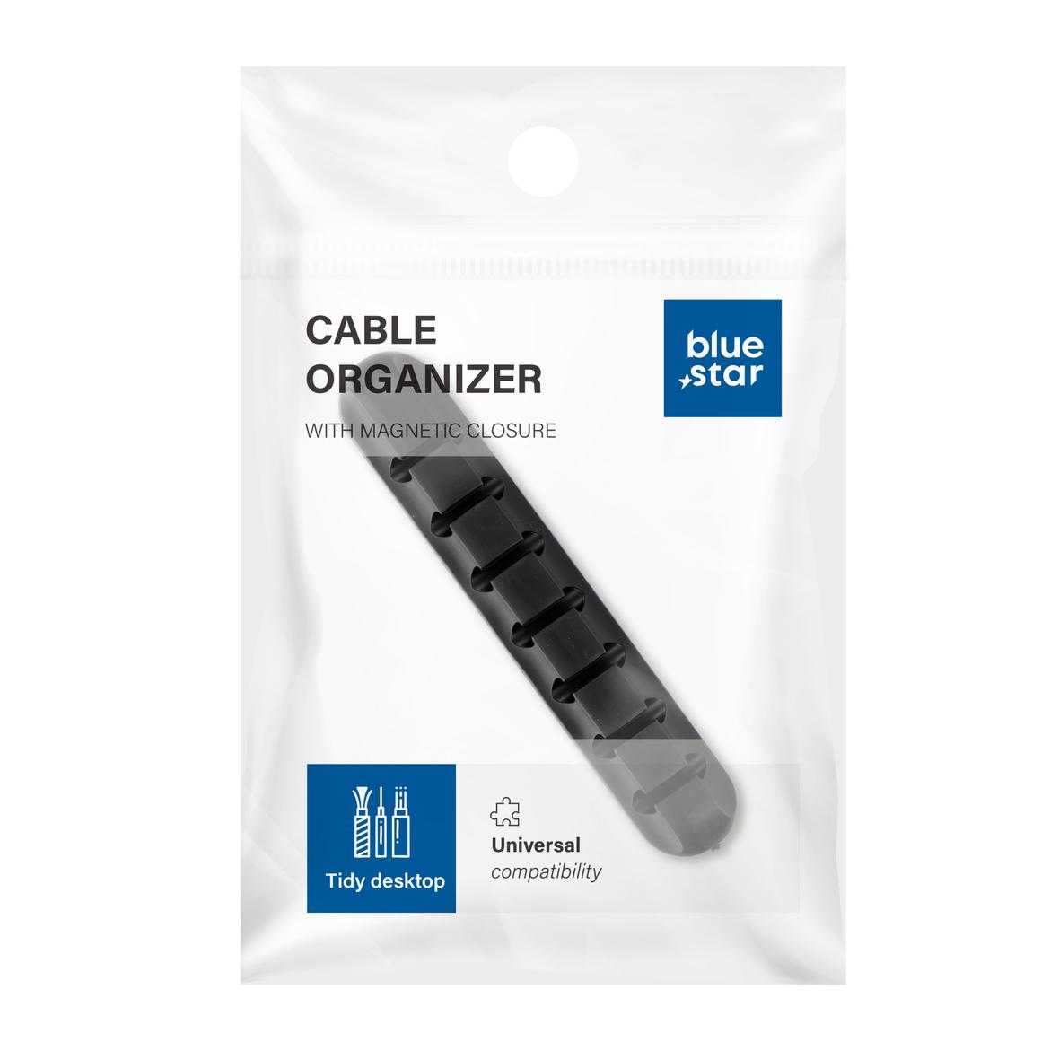 Organizer silikonowy samoprzylepny Blue Star PJ-OCZ8 na 7 kabli - czarny (1 szt.)