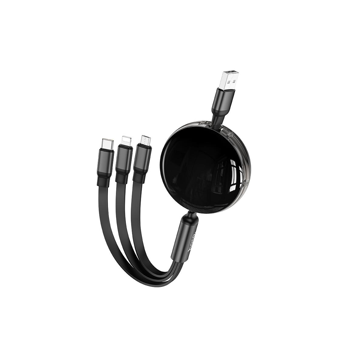 Kabel 3w1 USB A do Lightnig / Micro USB / USB C Hoco 2A 1 m X78 czarny
