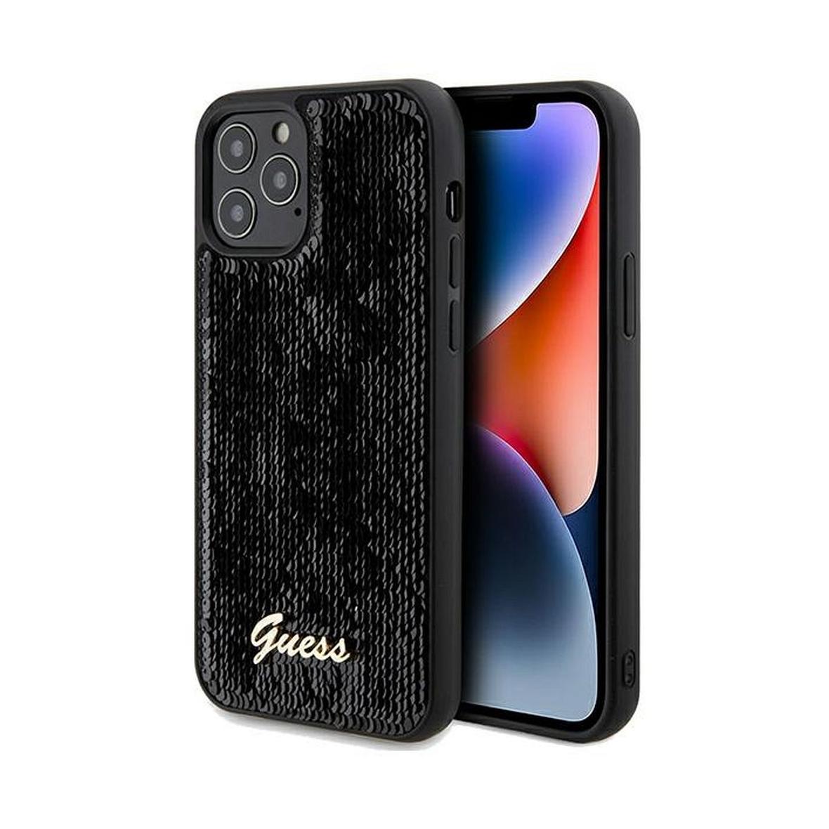 GUESS futerał do IPHONE 12 / 12 Pro GUHCP12MPSFDGSK (Sequin Script Metal) czarny