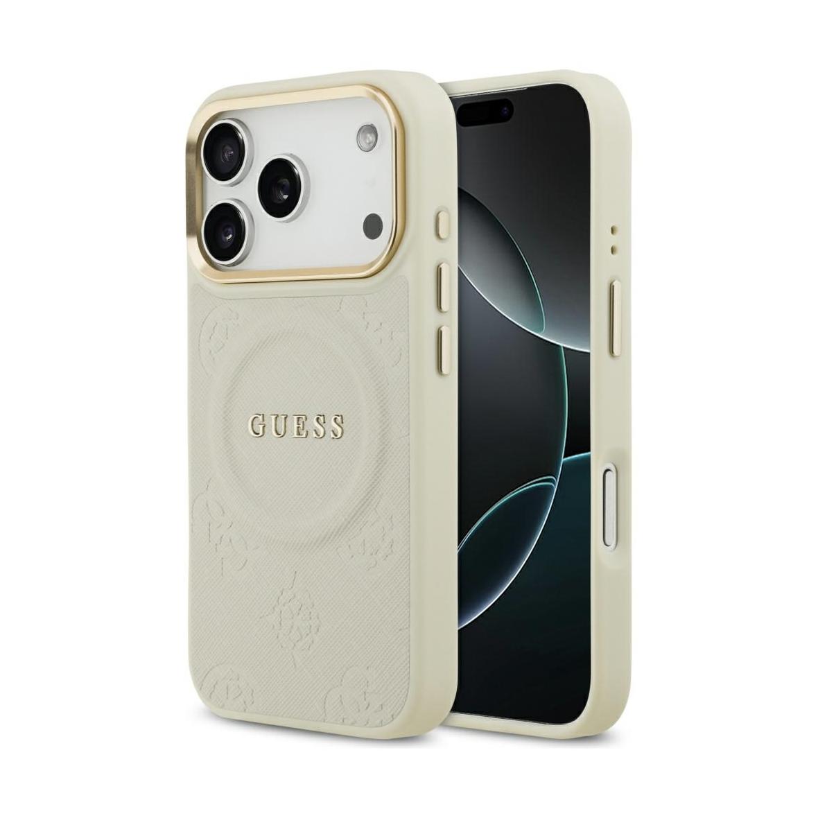 GUESS futerał do IPHONE 17 Pro kompatybilny z MagSafe GUHMP17LPSAMSECE (PU W/ Peony Hot Stamp) beżowy