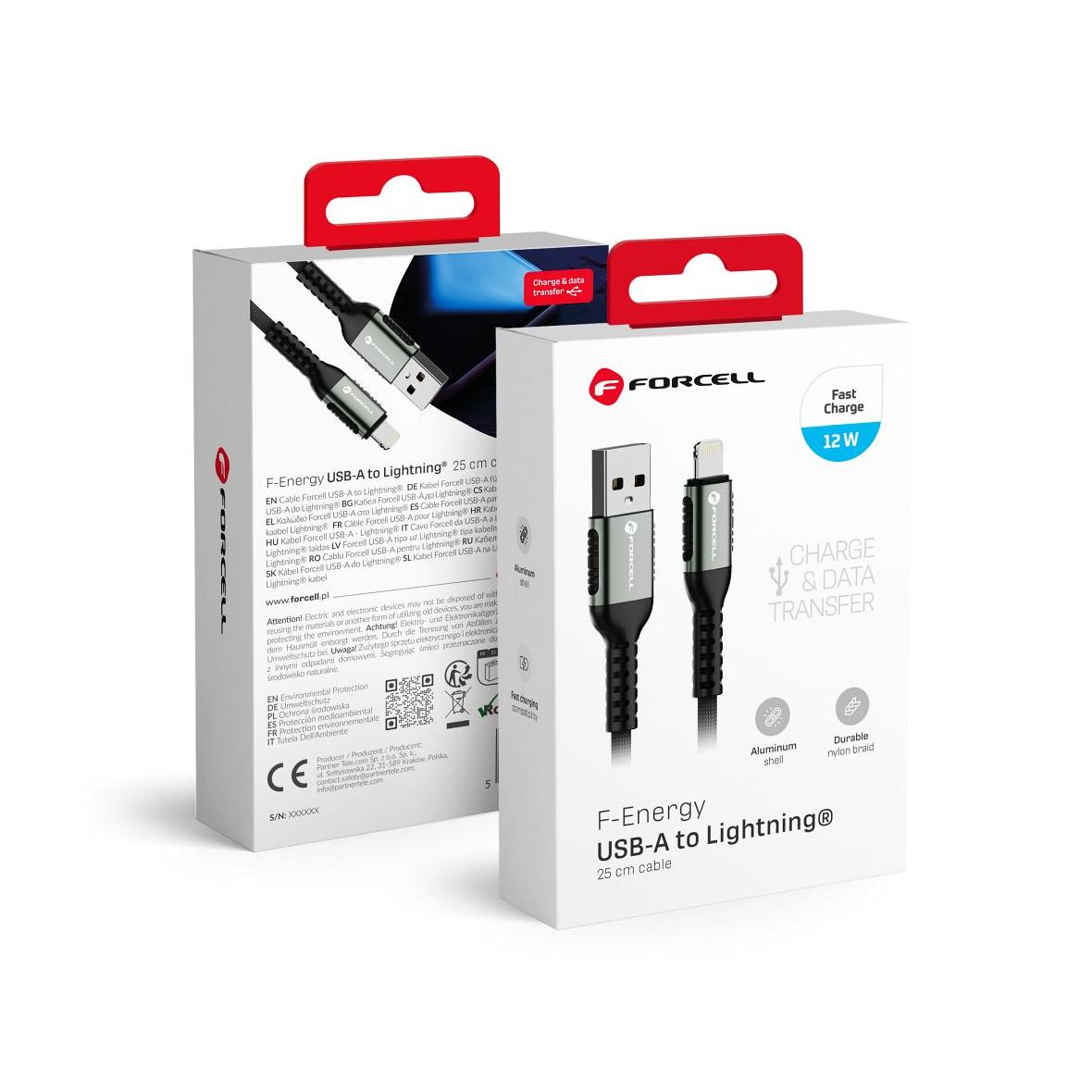 Kabel USB A do Lightning Forcell F-Energy 2,4A 12W Cafule 1,2 m C257 czarny