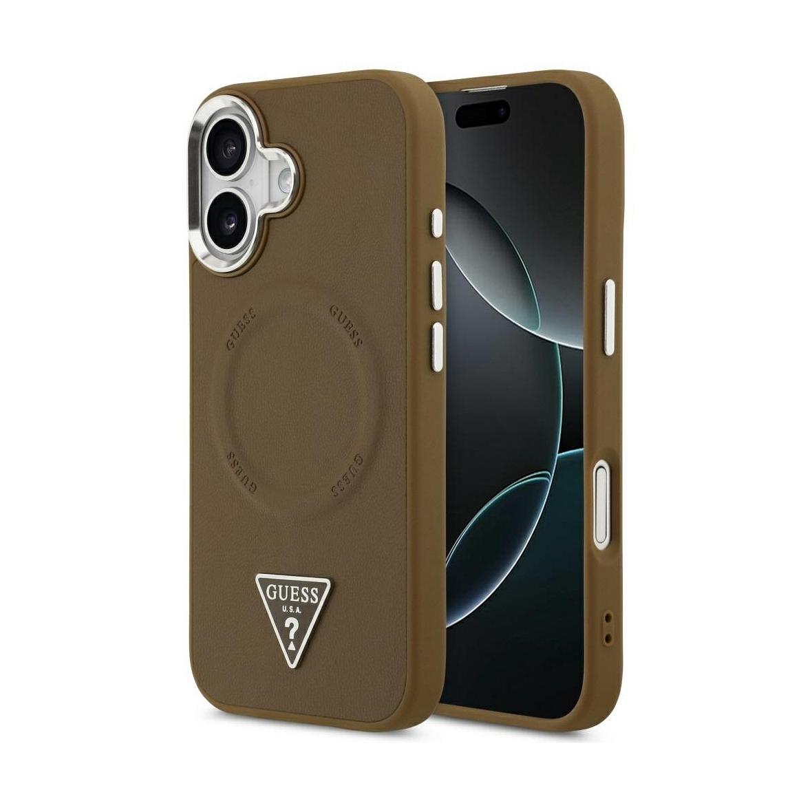GUESS futerał do IPHONE 17 kompatybilny z MagSafe GUHMP17SPSDTSCMW (PU W/ Triangle Logo) brązowy