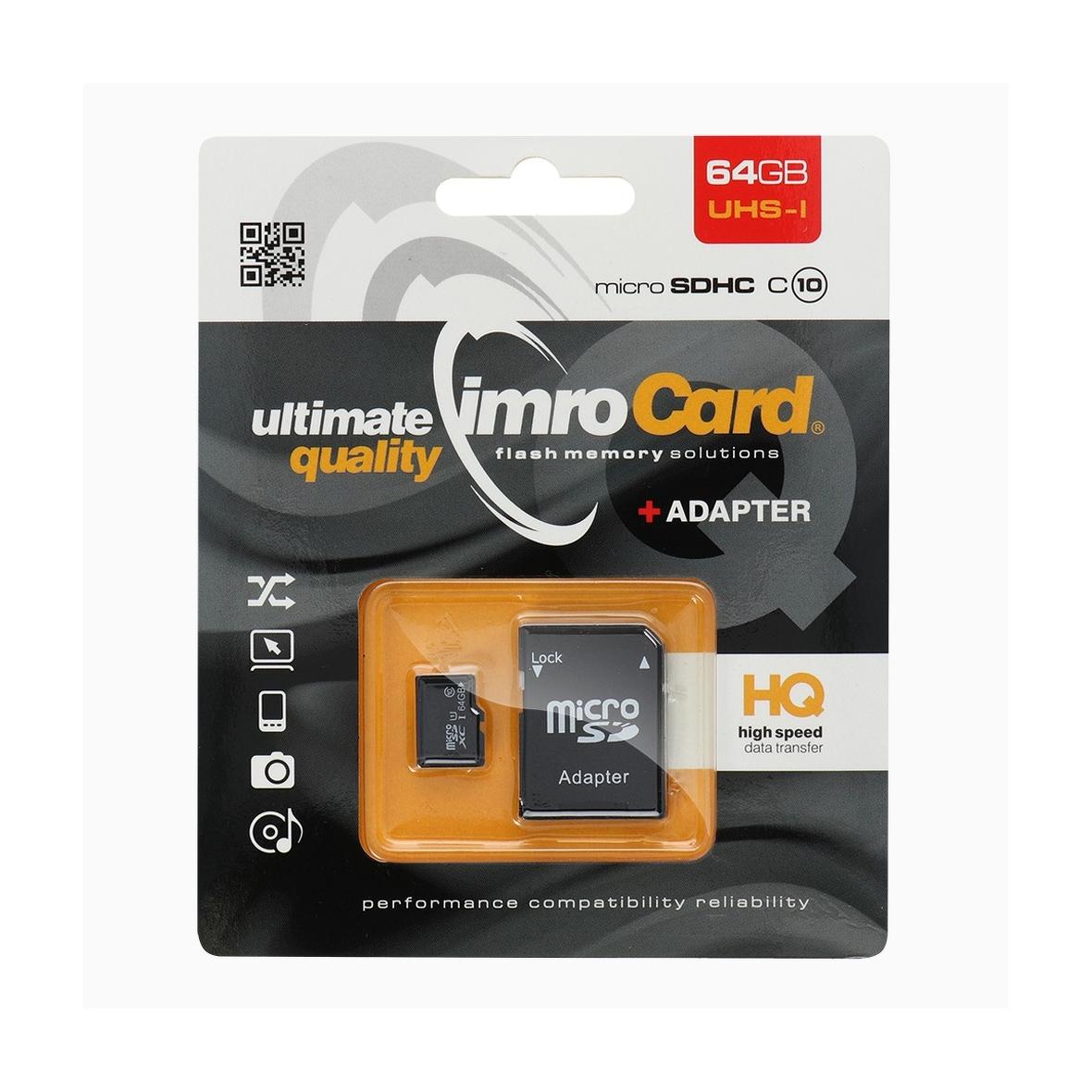 IMRO karta pamięci microSD 64GB 100MB/s class 10 UHS I z adapterem SD