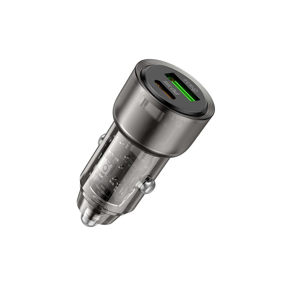 Ładowarka samochodowa Hoco USB A + USB C QC PD 38W Z52 transparentny czarny