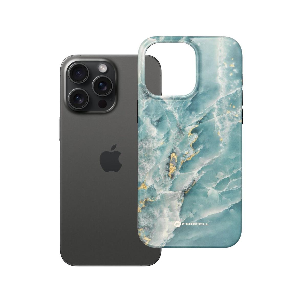 Etui na iPhone 15 PRO MAX Forcell F-Protect Mirage zgodny z MagSafe Military Drop-Test green marble