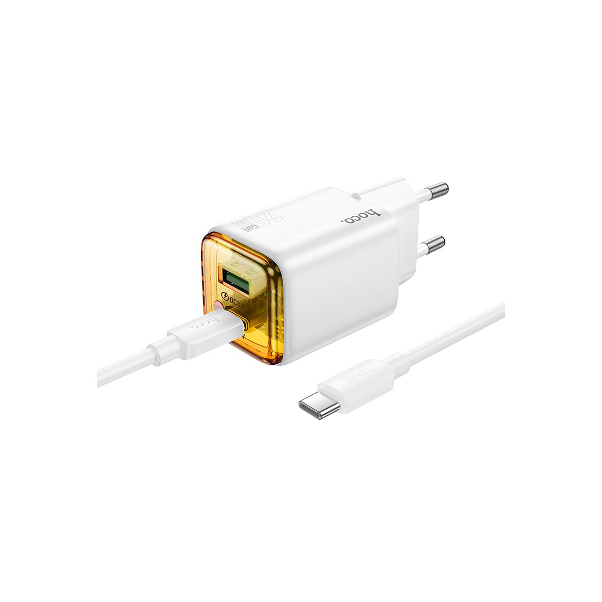 Ładowarka sieciowa do telefonu Hoco USB A + USB C QC3.0 PD 3A 20W + kabel USB C do USB C N52 biała