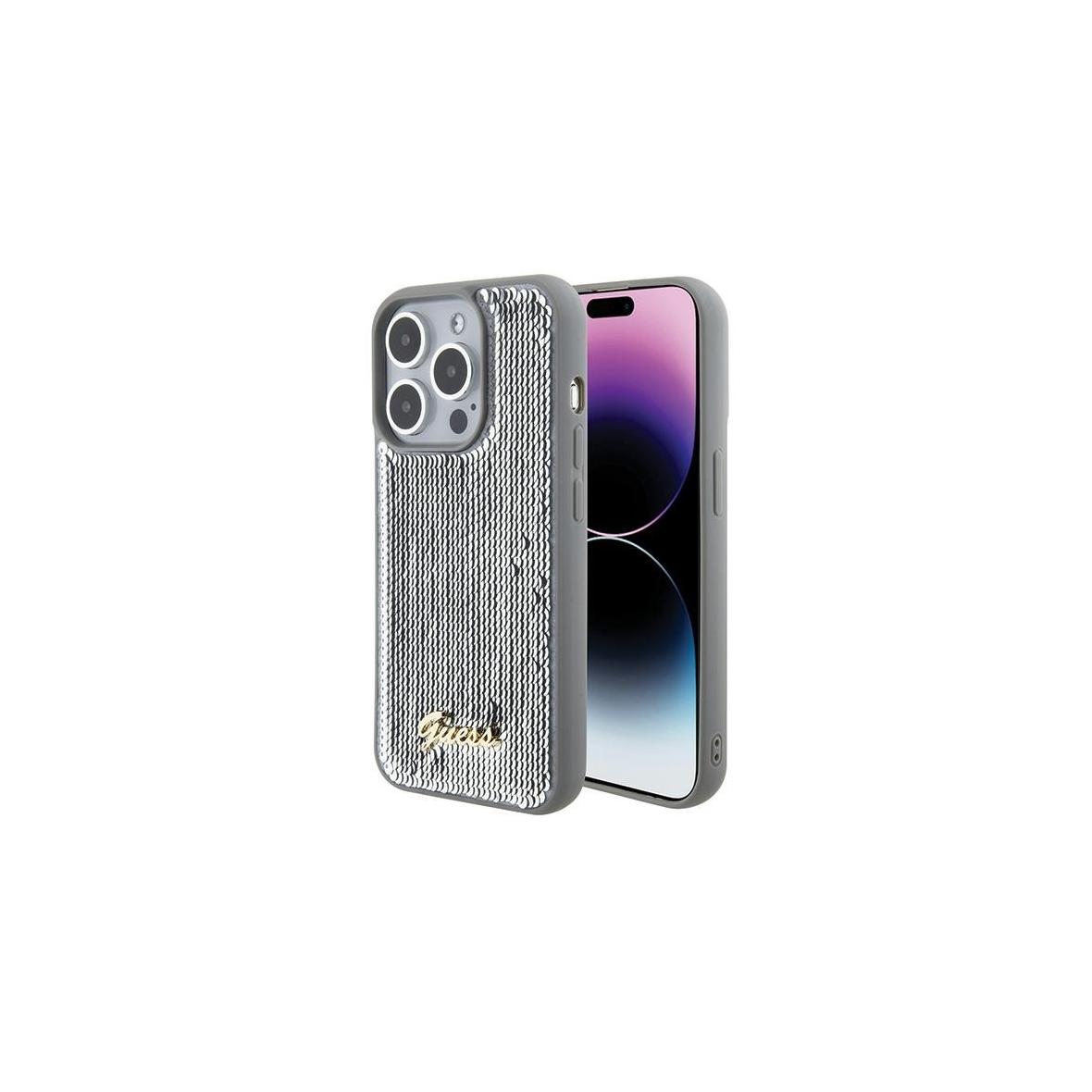 GUESS futerał do IPHONE 15 Pro GUHCP15LPSFDGSS (Sequin Script Metal) srebrny