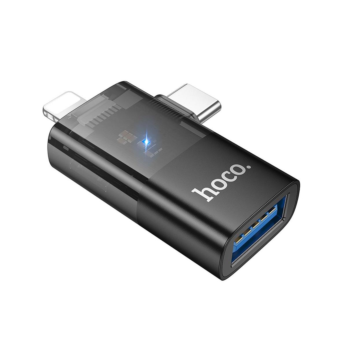 Adapter OTG 2w1 Lightning / USB C do USB A Hoco UA36E czarny