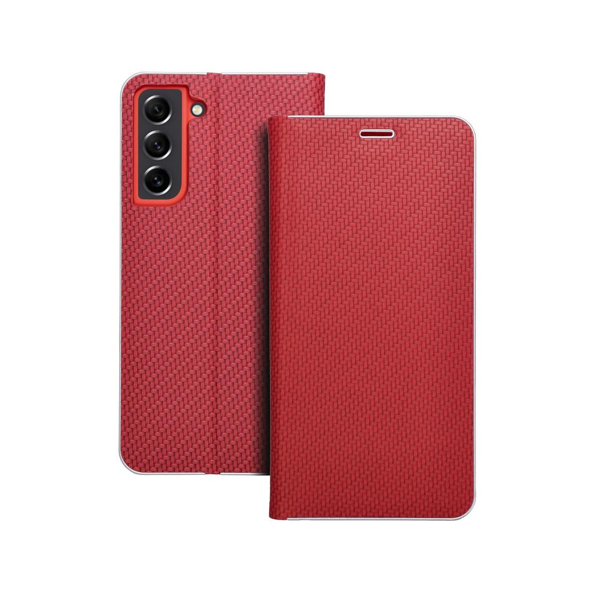 Etui z klapką na Samsung S21 FE Luna Book Carbon czerwone