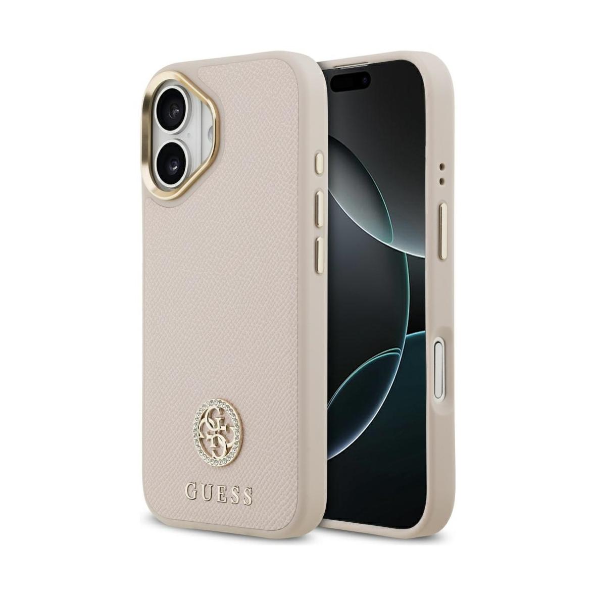 GUESS futerał do IPHONE 17 kompatybilny z MagSafe GUHMP17SPGCRMDEP (PU W/ Grained Strass Logo) różowy
