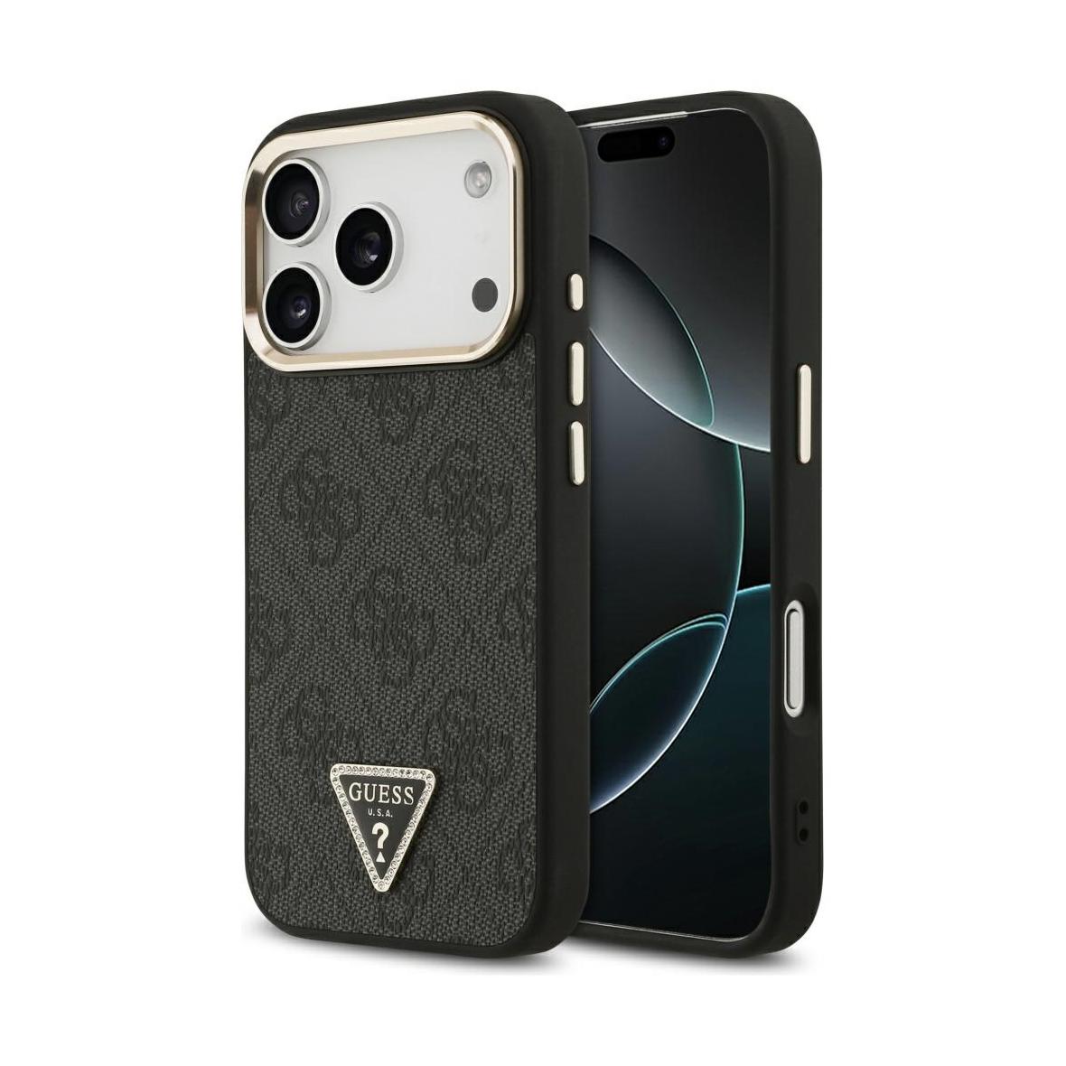 GUESS futerał do IPHONE 17 Pro kompatybilny z MagSafe GUHMP17LP4GTDGMK (4G PU W/ Triangle Logo) złoto czarny