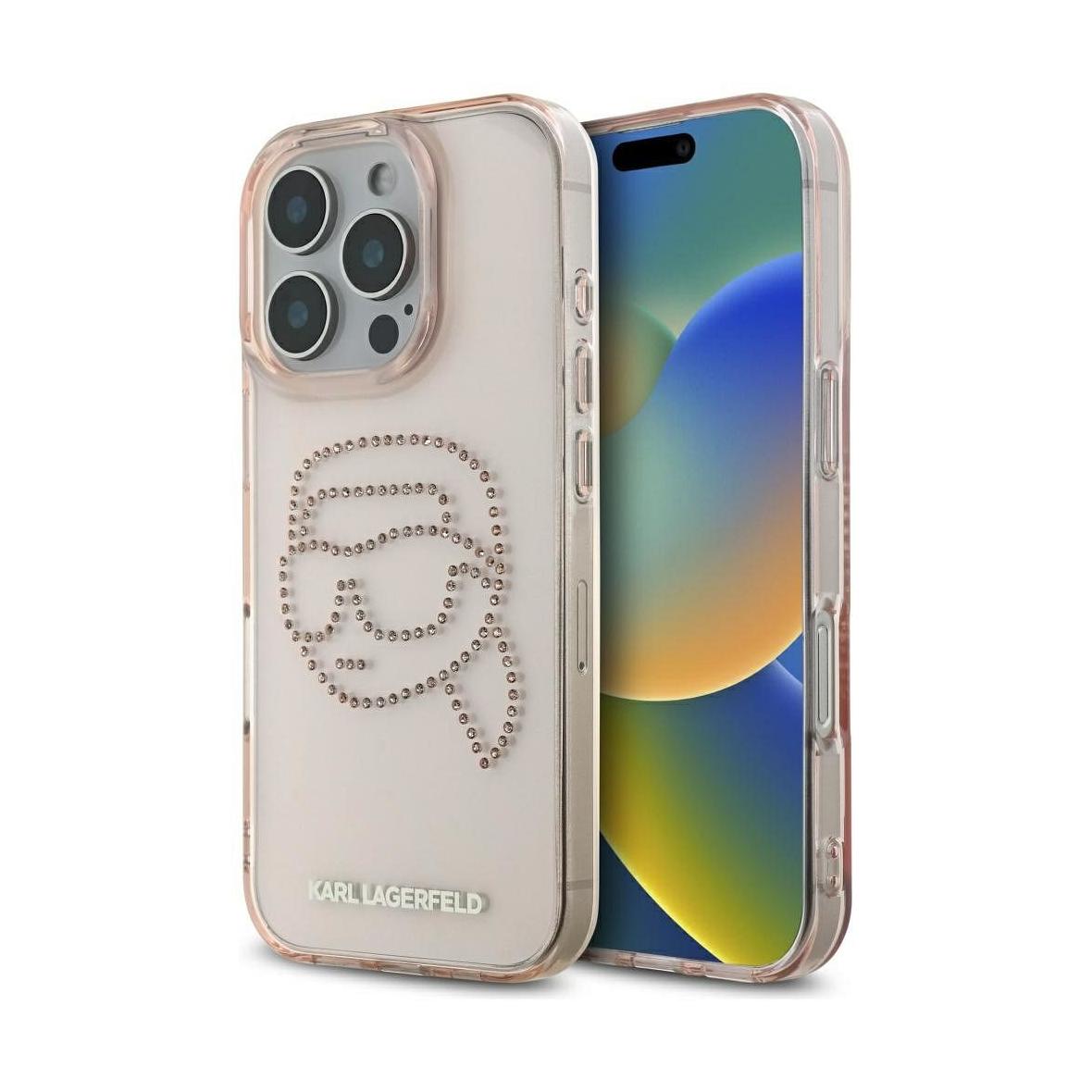 KARL LAGERFELD futerał do IPHONE 16 Pro KLHCP16LHKHDCELP (IML Rhinestones S K Head) różowy