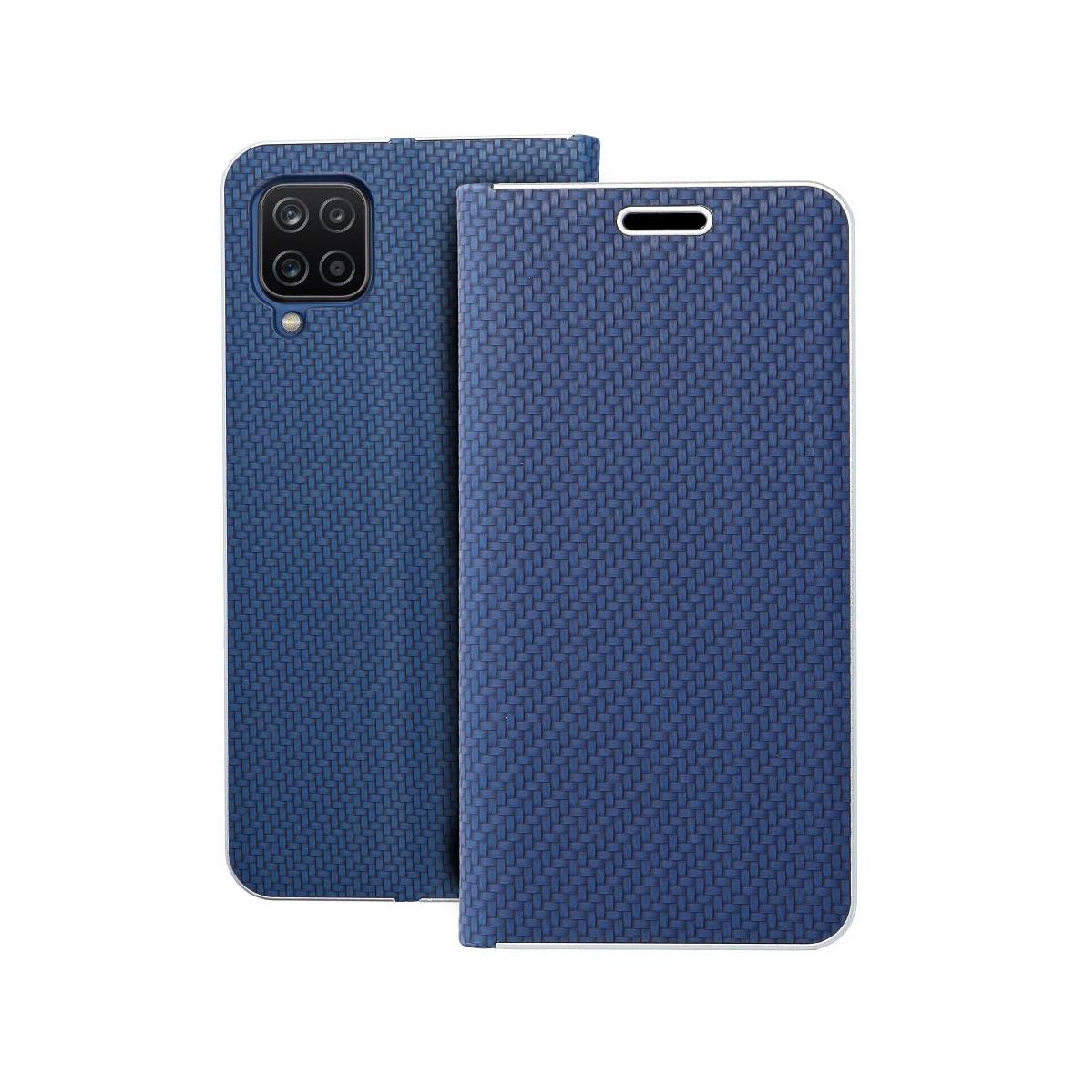 Etui z klapką na Samsung A12 / M12 Luna Book Carbon niebieskie