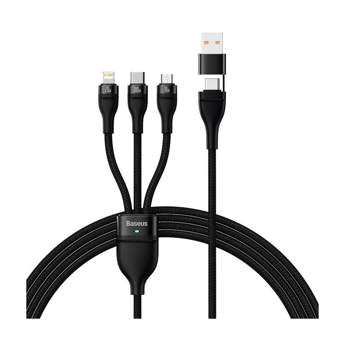 Kabel 3w1 USB C / USB A do Micro USB / Lightning / USB C Baseus PD QC 5A 100W 1,2 m CASS030101 czarny