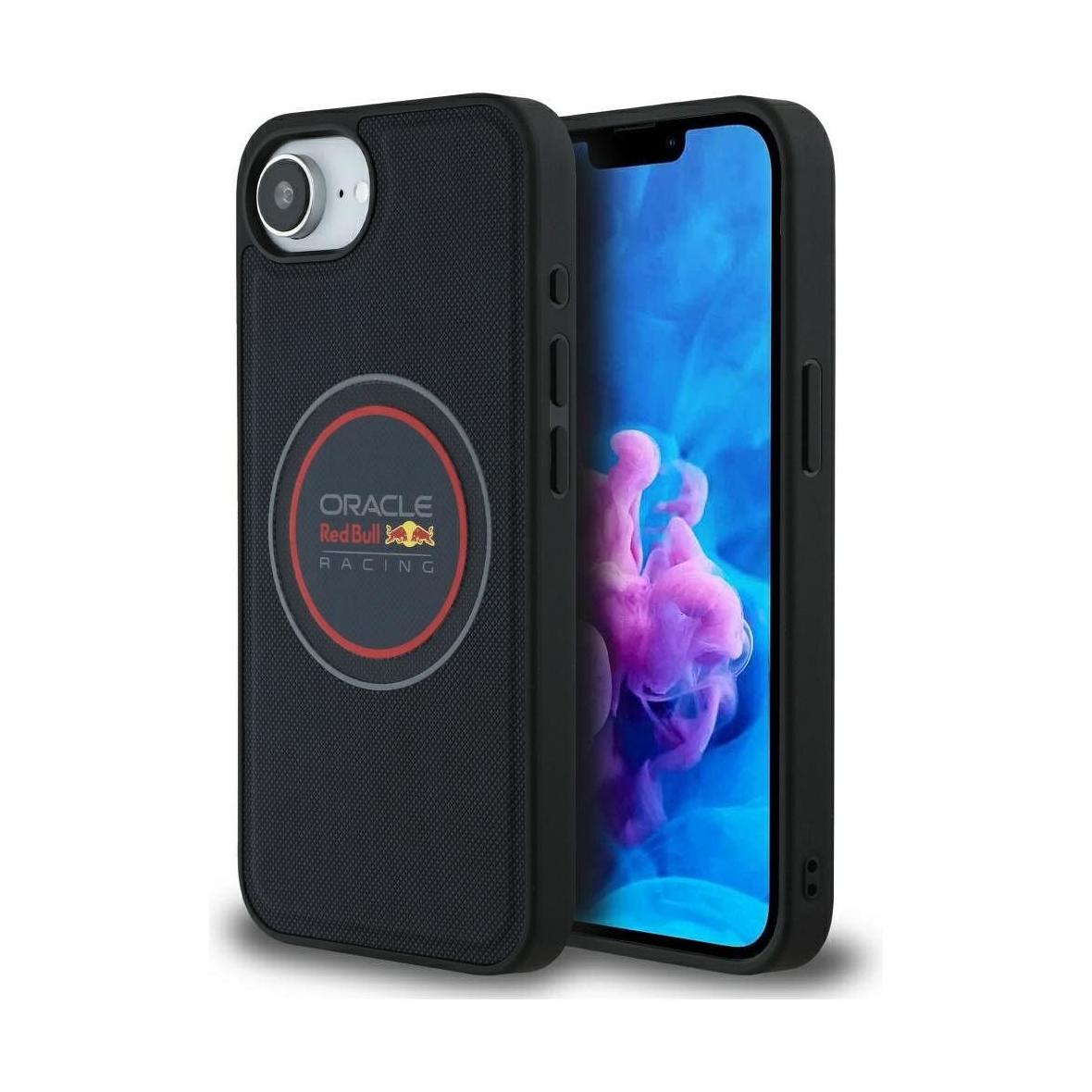 RED BULL futerał do IPHONE 16e (SE 4 2025) kompatybilny z MagSafe RBHMPSE424PUMEVR (Meshed PU Logo and Red Ring) granatowy
