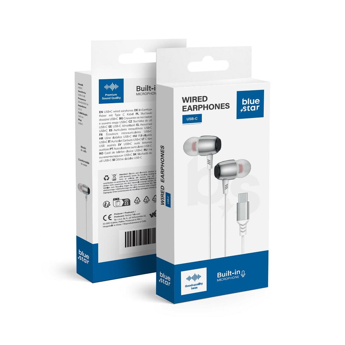 Słuchawki przewodowe douszne USB C (DAC) Blue Star M09C 1,2 m białe