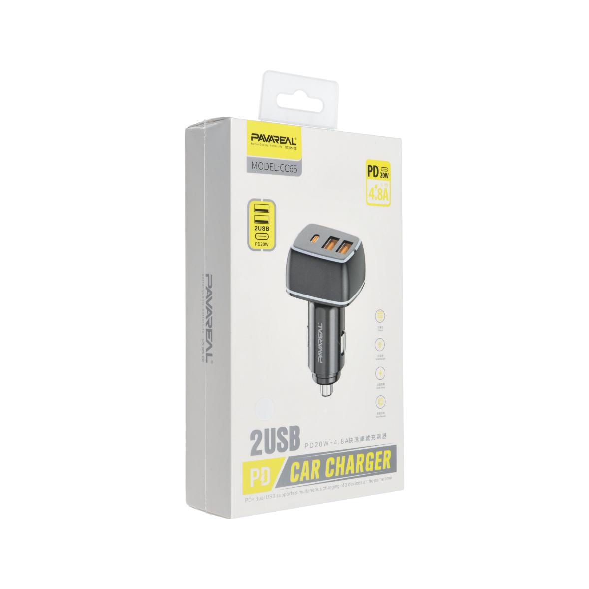 PAVAREAL ładowarka samochodowa 2 x USB A + Typ C PD 4,8A 20W PA-CC65 biała