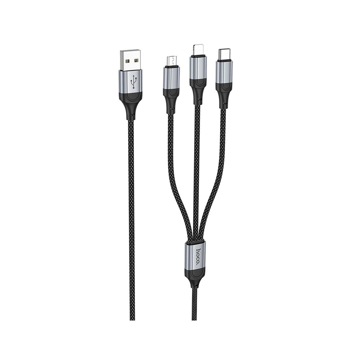 Kabel 3w1 USB A do Lightning / Micro USB / USB C Hoco 2,4A 1 m X102 czarny