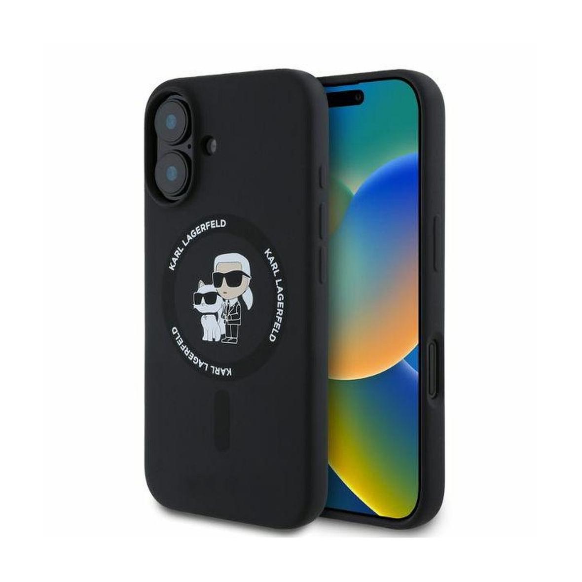 KARL LAGERFELD futerał do IPHONE 16 kompatybilny z MagSafe KLHMP16SSCMKCRHK (Silicone KC Body Ring) czarny