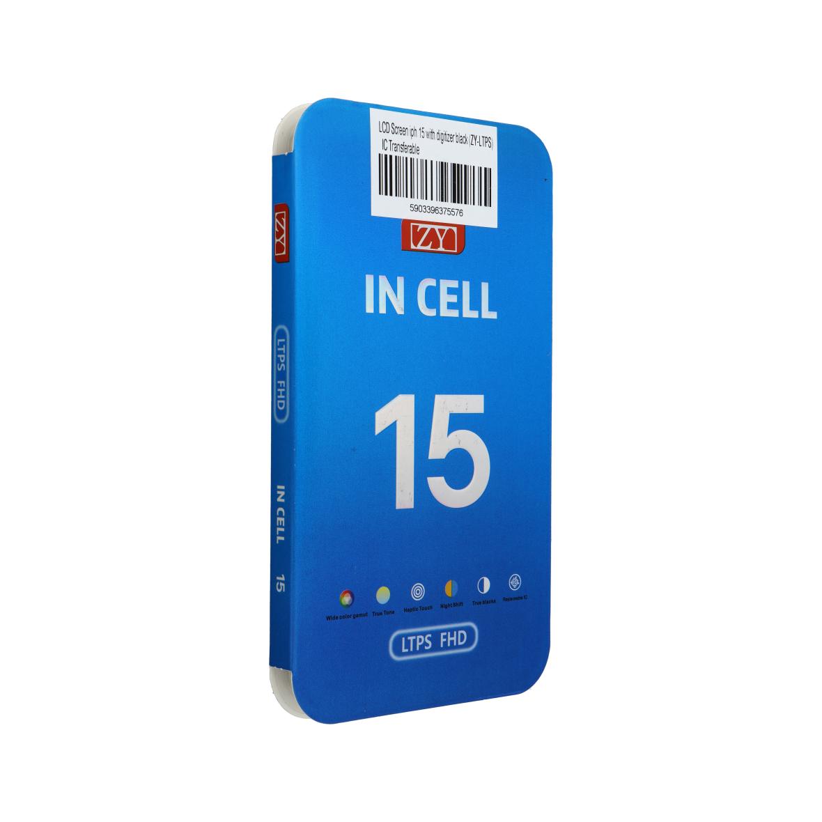 Wyświetlacz do iPhone 15 z ekranem dotykowym czarnym (ZY-LTPS) IC Transferable