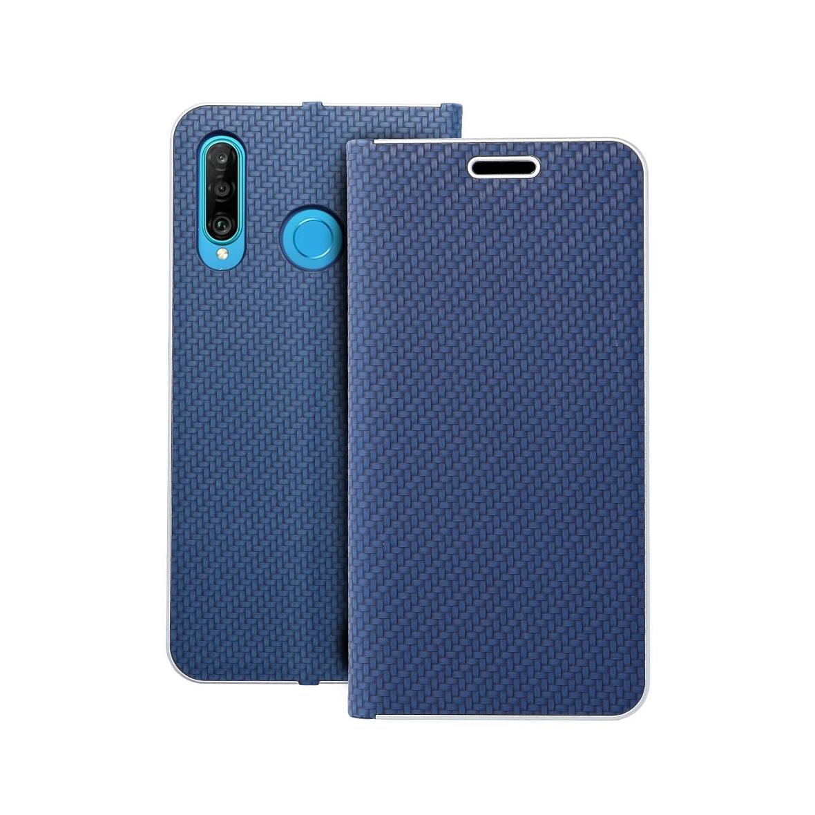 Etui z klapką na Huawei P30 LITE Luna Book Carbon niebieskie