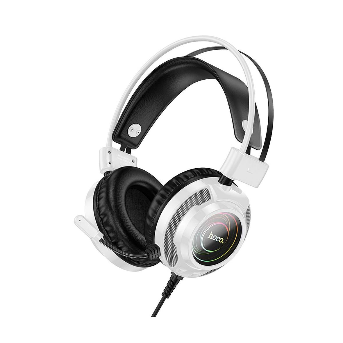 Słuchawki przewodowe nauszne Hoco gamingowe USB A + Jack 3,5 mm gamingowe 2 m W110 białe