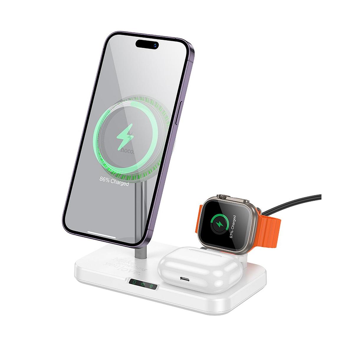 Ładowarka indukcyjna Hoco 3w1 3A 15W kompatybilna z Apple Watch CQ12 biała