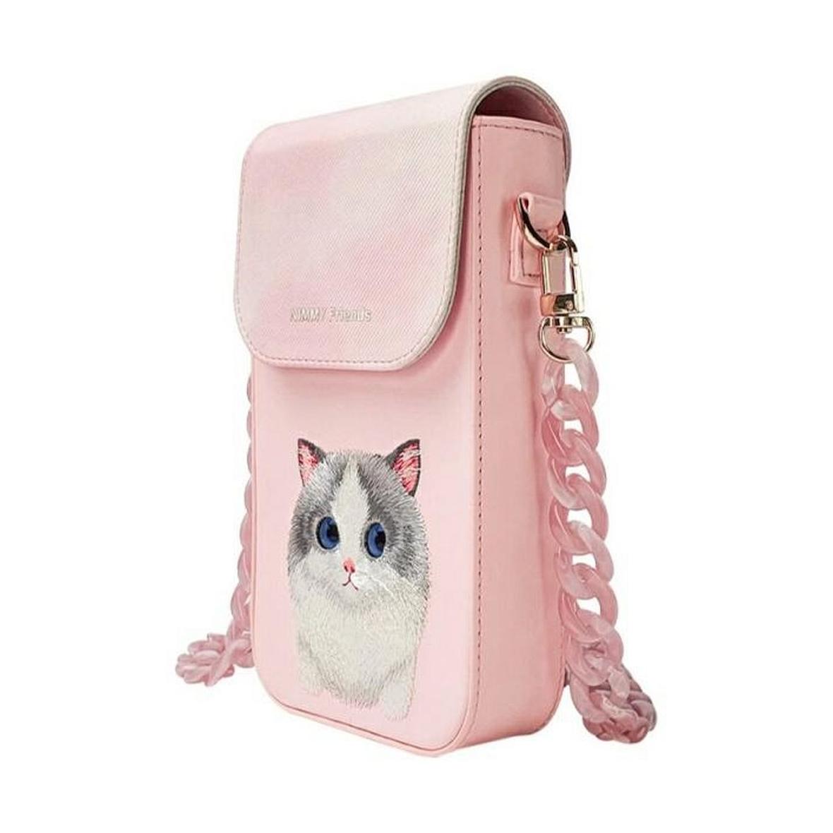 NIMMY zestaw 3w1 torebka na telefon + protfel + etui na lokalizator BIG EYED PET 2.0 Cat różowy